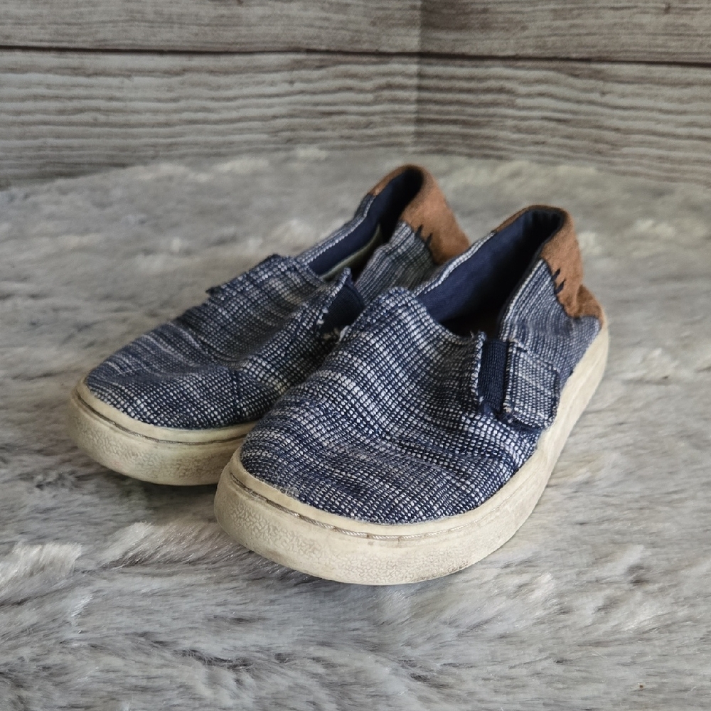 Toms Navy/Brown Slip on Shoes, Toddler Boy Size 9, Decent Condition